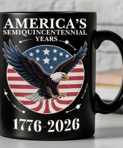 Alternative view of America's 250 Years Semiquincentennial Black Mug | Happy 250th Birthday USA | Patriotic 4th of July Mug | America 250th Anniversary | Independence Day Black Mug