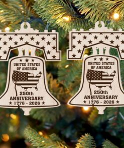 Alternative view of America's 250th Anniversary Ornament | 250th Anniversary United States Wooden Patriotic Ornament | America 1776-2026 Gift