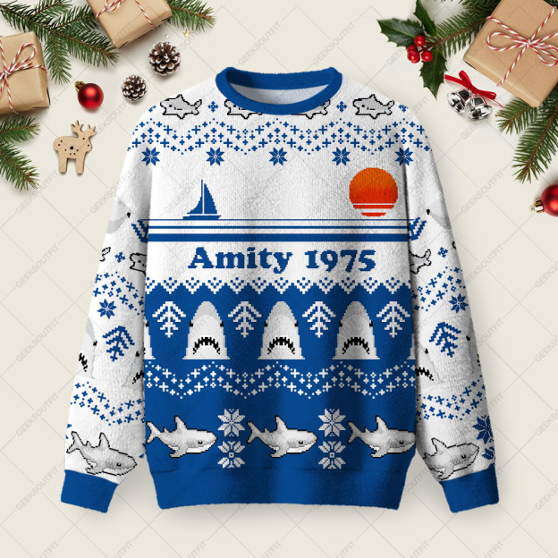 Amity 1975 Ugly Christmas Fuzzy Fleece Sweatshirt