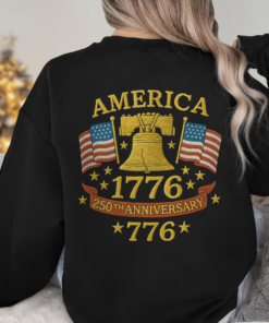 Alternative view of Anniversary Liberty Bell Embroidered Effect Back Side Dark Shirt America 250th Anniversary Shirt