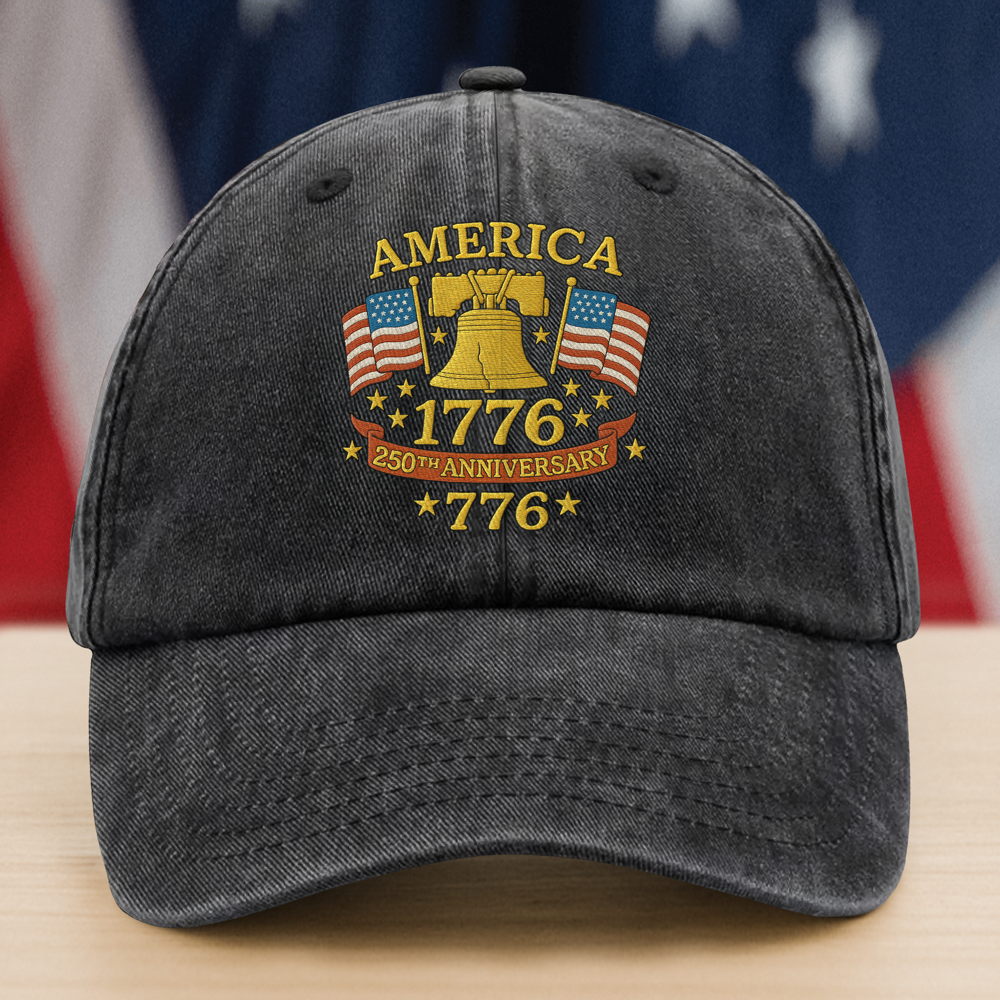 Anniversary Liberty Bell Embroidered Effect Baseball Cap America 250th Anniversary Washed Denim Baseball Cap CH07 899186