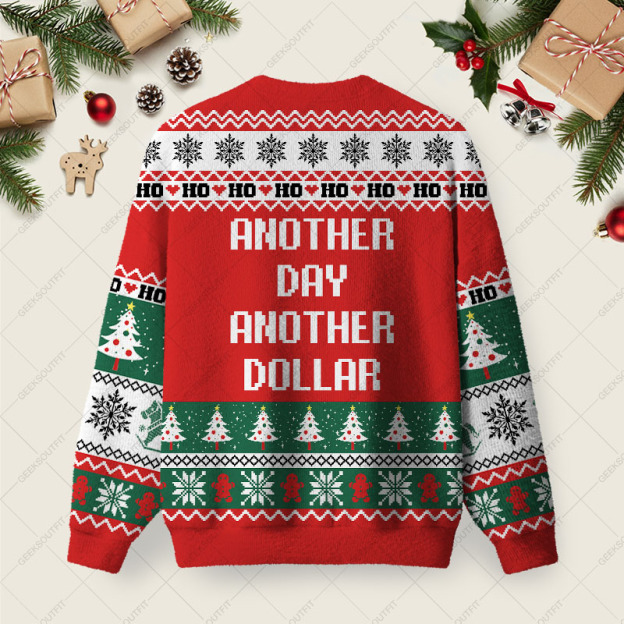 Alternative view of Another Day Another Dollar Ugly Christmas Fuzzy Fleece Sweatshirt