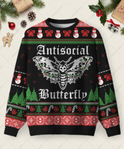 Antisocial Butterfly Ugly Christmas Fuzzy Fleece Sweatshirt