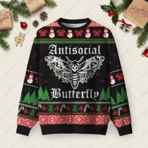 Antisocial Butterfly Ugly Christmas Fuzzy Fleece Sweatshirt