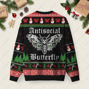 Alternative view of Antisocial Butterfly Ugly Christmas Fuzzy Fleece Sweatshirt