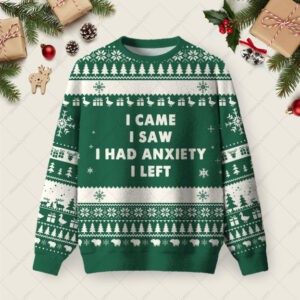 Anxiety Ugly Christmas Fuzzy Fleece Sweatshirt