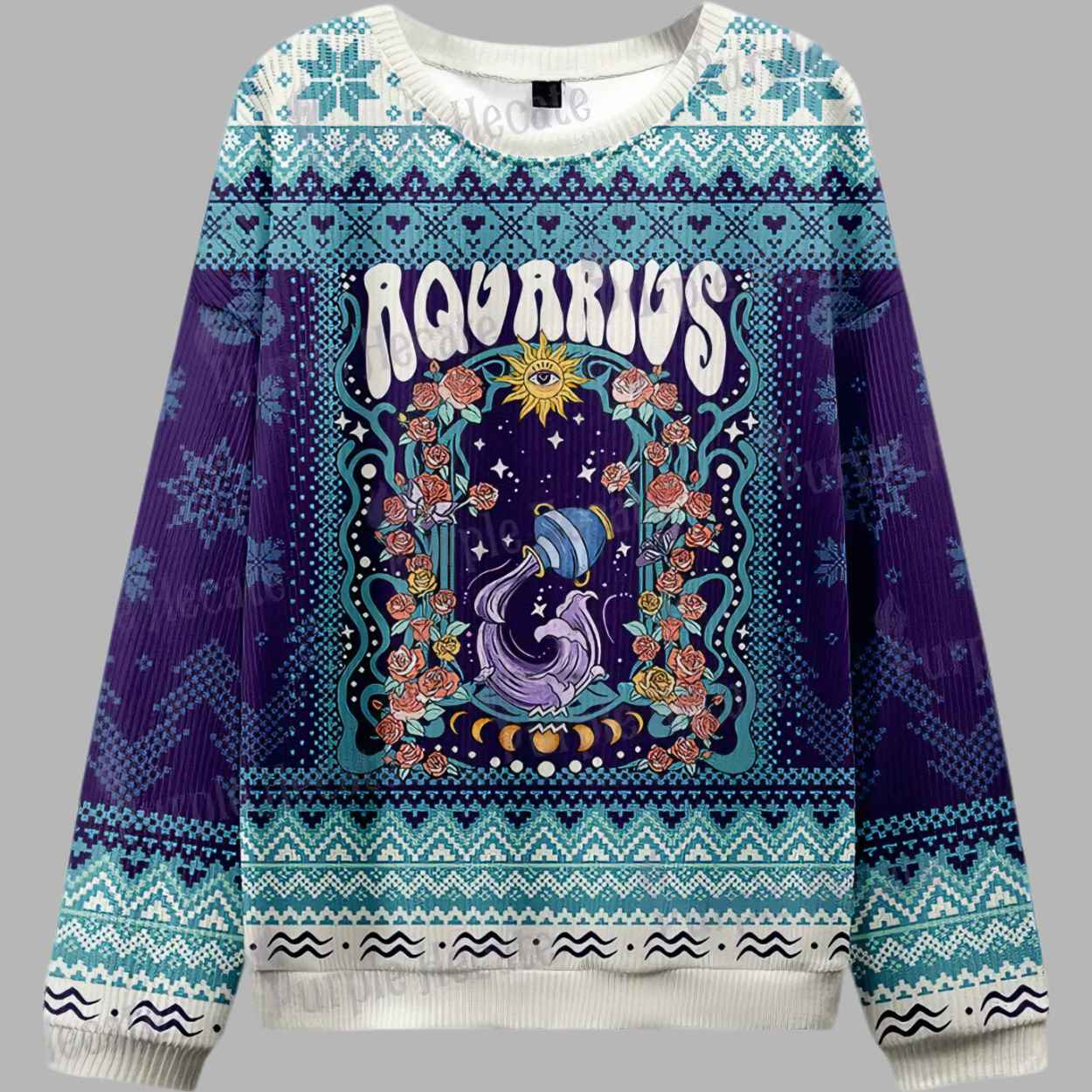 Alternative view of Aquarius Spirit Zodiac Ugly Christmas Sweater - gullprint.com