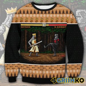 Arthur vs Black Knight Pixel Monty Python Christmas Sweater - Grishko.com