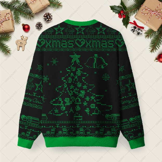 Alternative view of Ascii Tree Ugly Christmas Fuzzy Fleece Sweatshirt