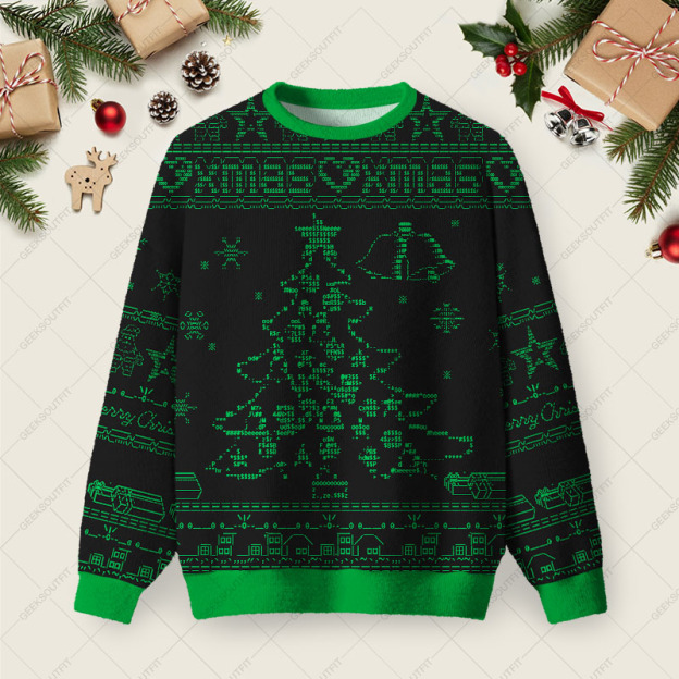 Ascii Tree Ugly Christmas Fuzzy Fleece Sweatshirt