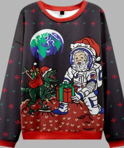Astronaut Santa Black Ugly Christmas Sweater