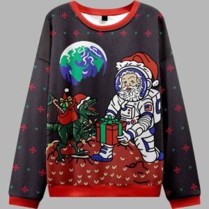 Alternative view of Astronaut Santa Black Ugly Christmas Sweater - gullprint.com