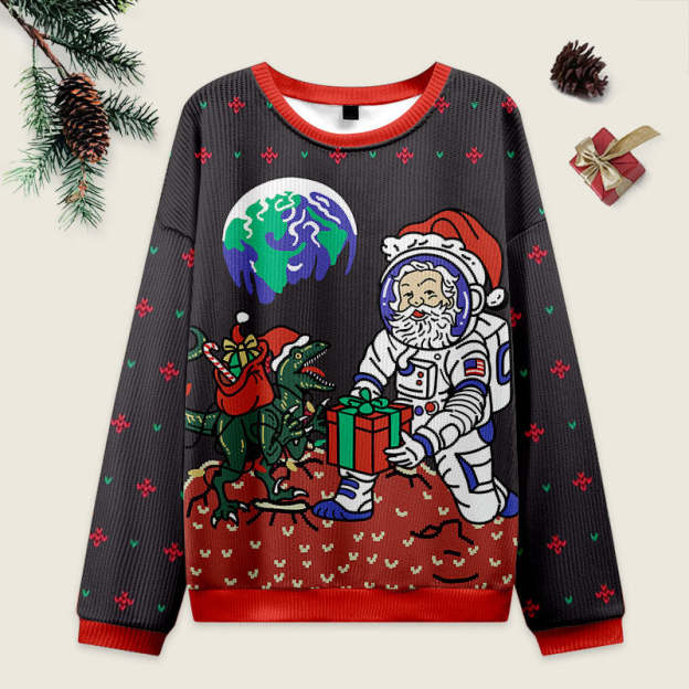 Astronaut Santa Black Ugly Christmas Sweater Sweatshirt