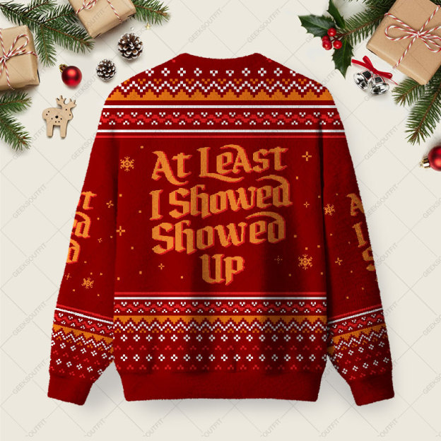 Alternative view of At Least I Showed Up Ugly Christmas Fuzzy Fleece Sweatshirt