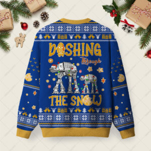 Alternative view of AT Walker Dashing Through The Snow Blue Ugly Christmas Fuzzy Fleece Sweatshirt
