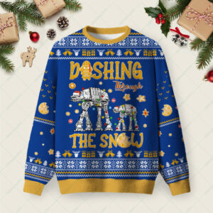 AT Walker Dashing Through The Snow Blue Ugly Christmas Fuzzy Fleece Sweatshirt