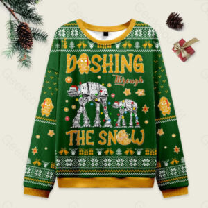 AT Walker Dashing Through The Snow Green Ugly Christmas Fuzzy Fleece Sweatshirt