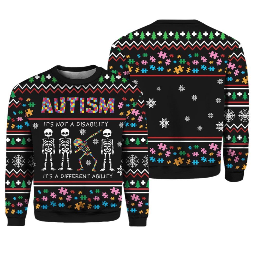 Autism It's Not A Disability It's A Different Ugly Christmas Sweater - Grishko.com