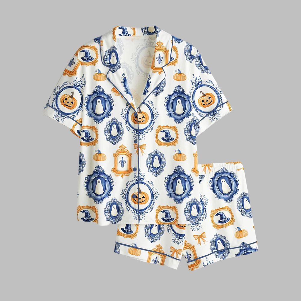 Autumn Preppy Halloween Fall Pumpkin Spice Spooky Ghost Pajama Set
