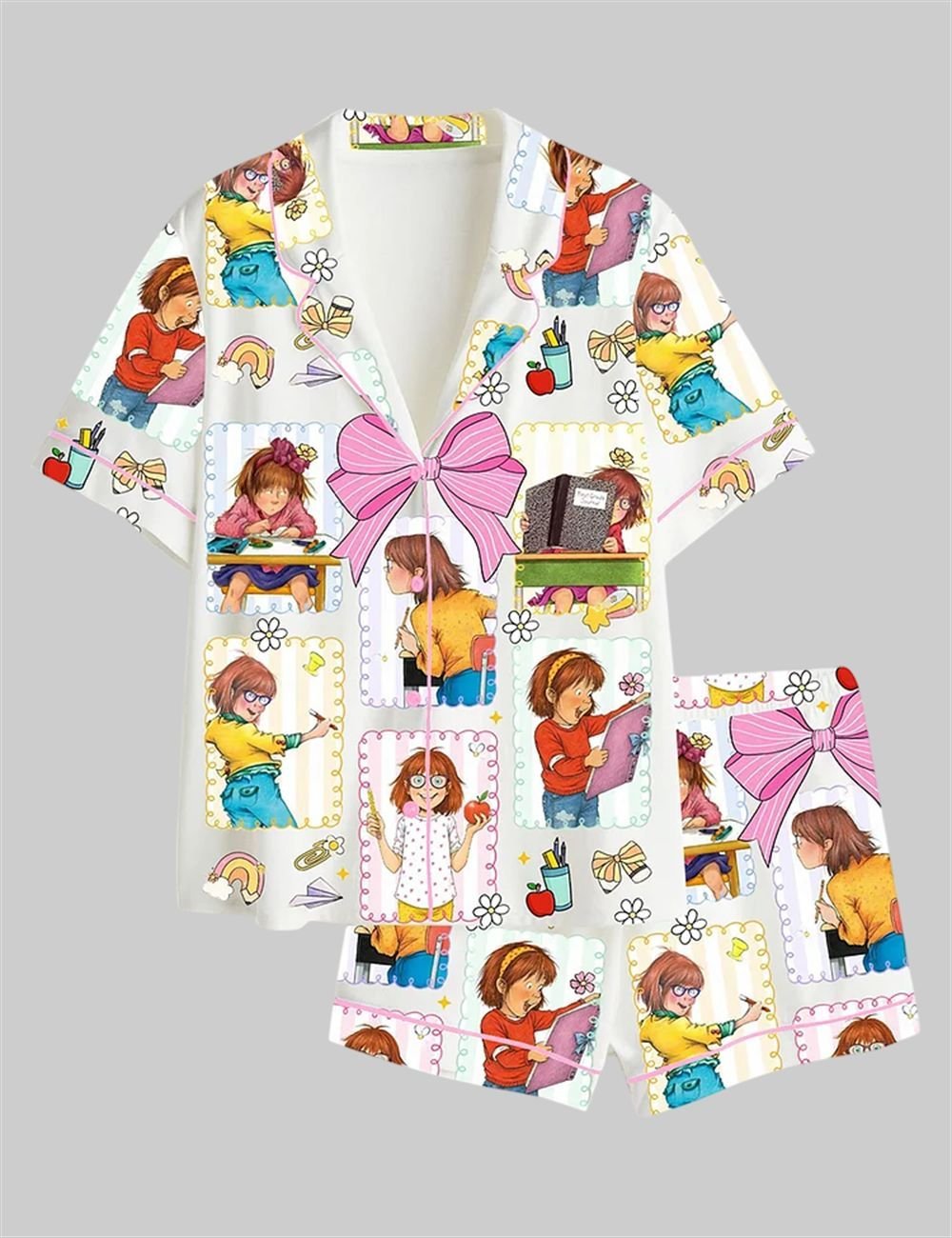Back To School Teacher Junie B Jones Coquette Bow Pajama Set