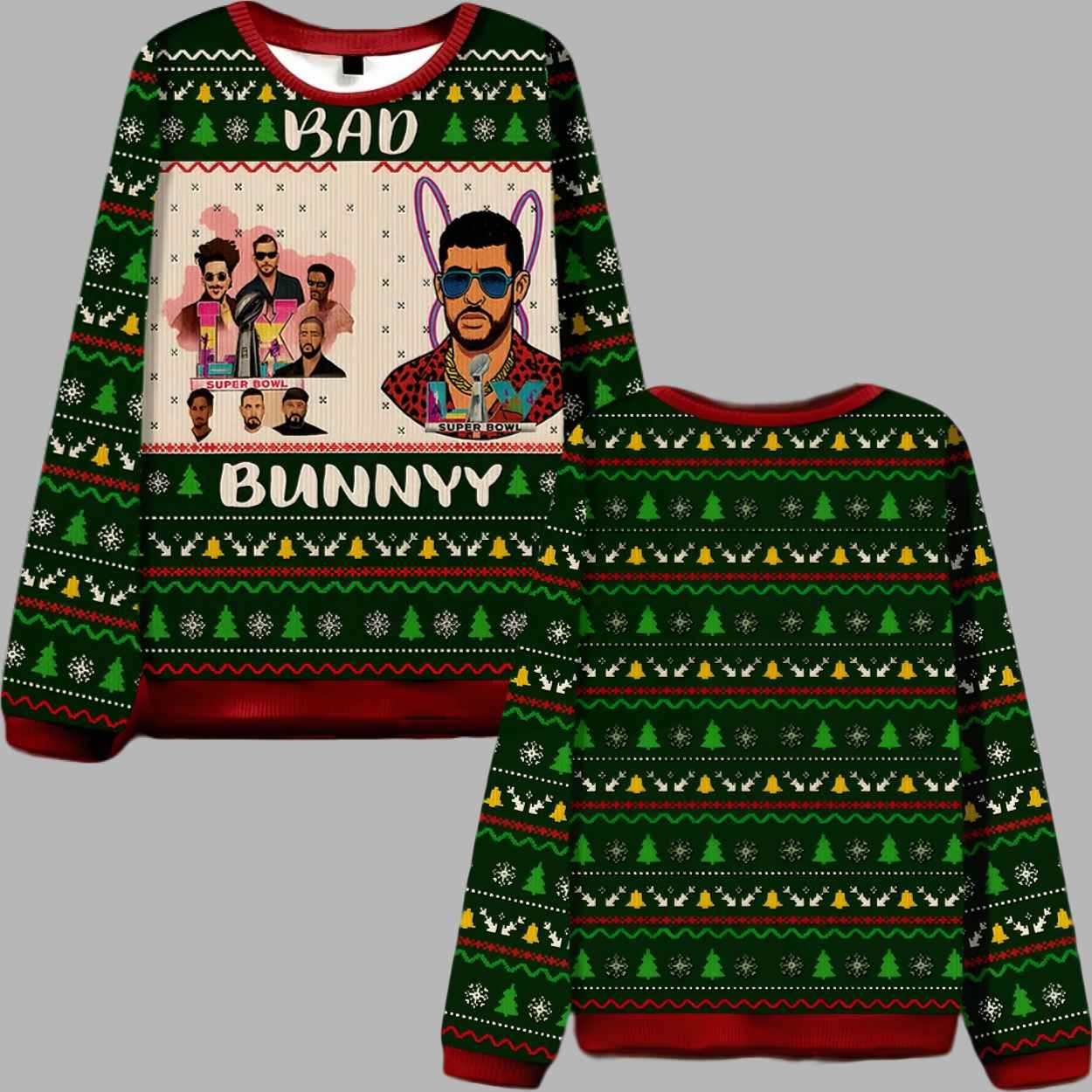 Alternative view of Bad Bunny Super Bowl Ugly Christmas Sweater - gullprint.com