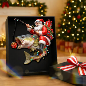 Alternative view of Badass Fishing Santa Acrylic Ornament, Personalized Gifts For Fishing Lovers 02qhqn311025