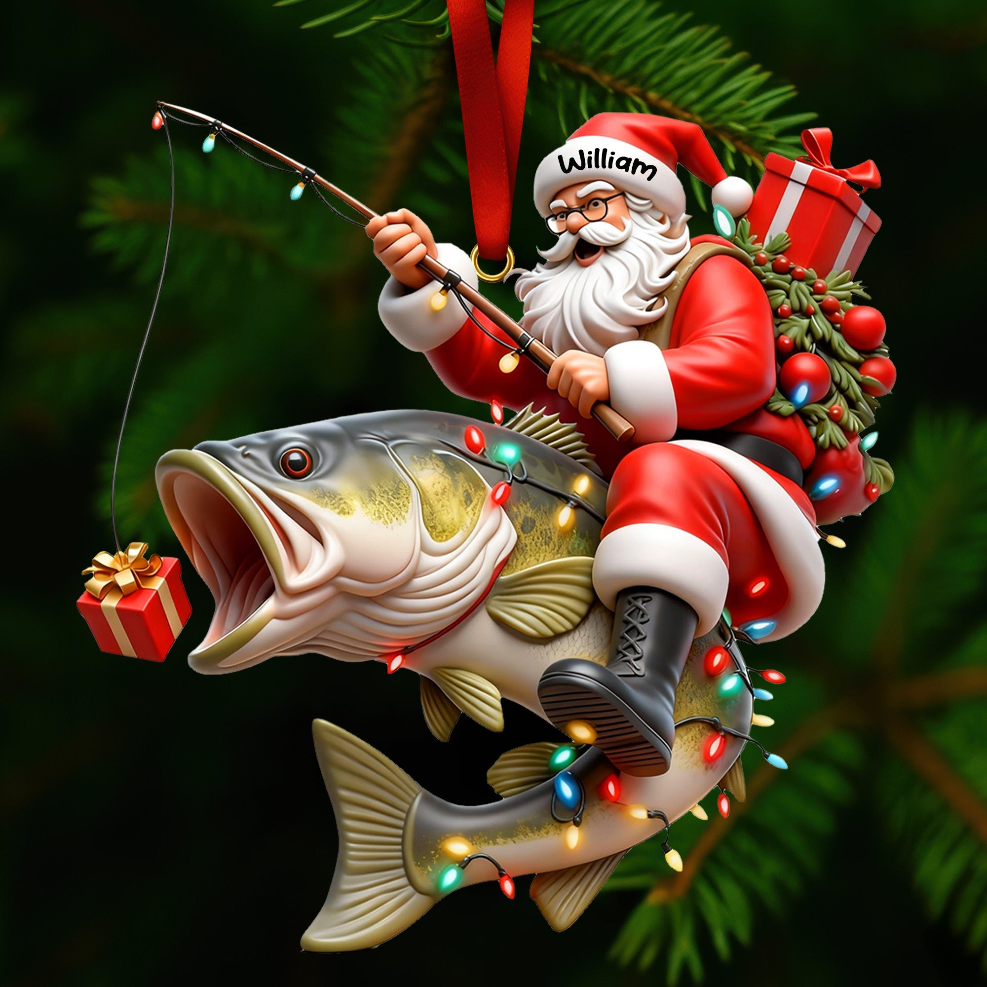 Badass Fishing Santa Acrylic Ornament, Personalized Gifts For Fishing Lovers 02qhqn311025 - Image 3