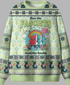 Alternative view of Ban The Fascists Save The Books Ugly Christmas Sweater