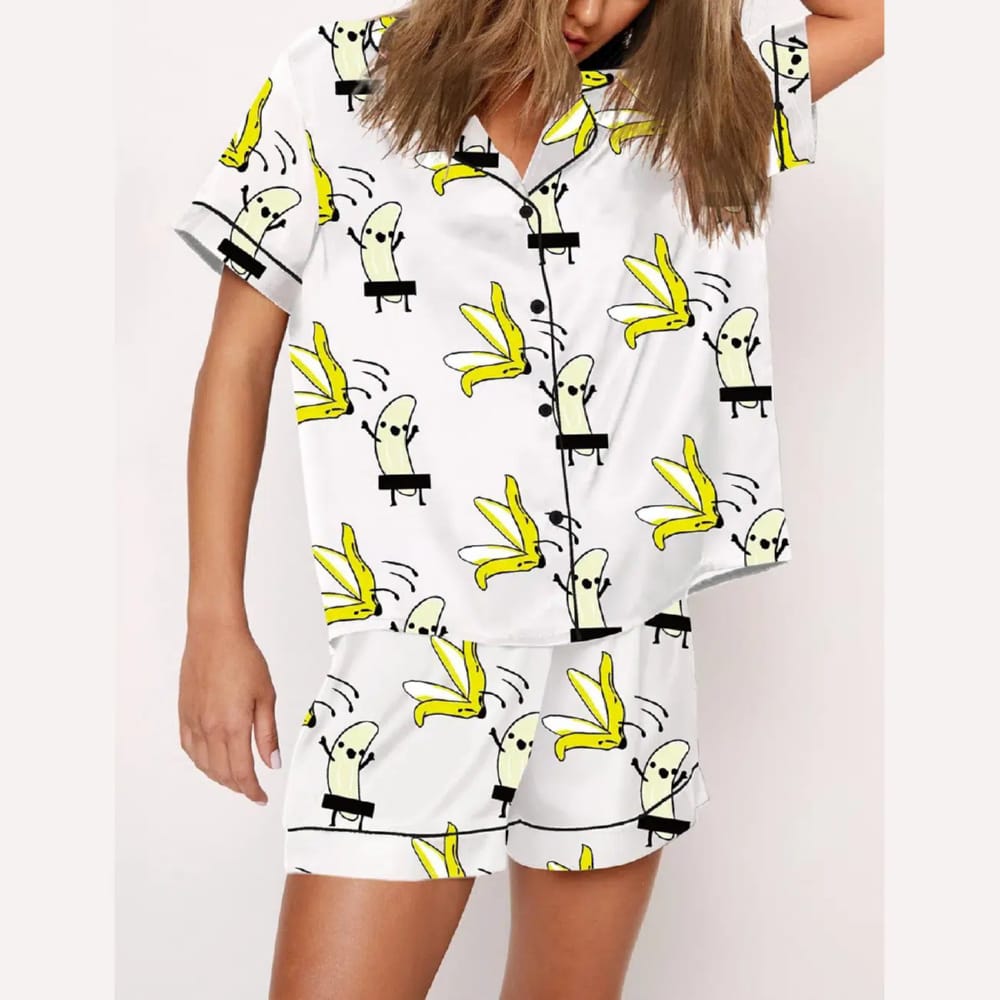 Banana Takes Off Clothes Print Pajama Set