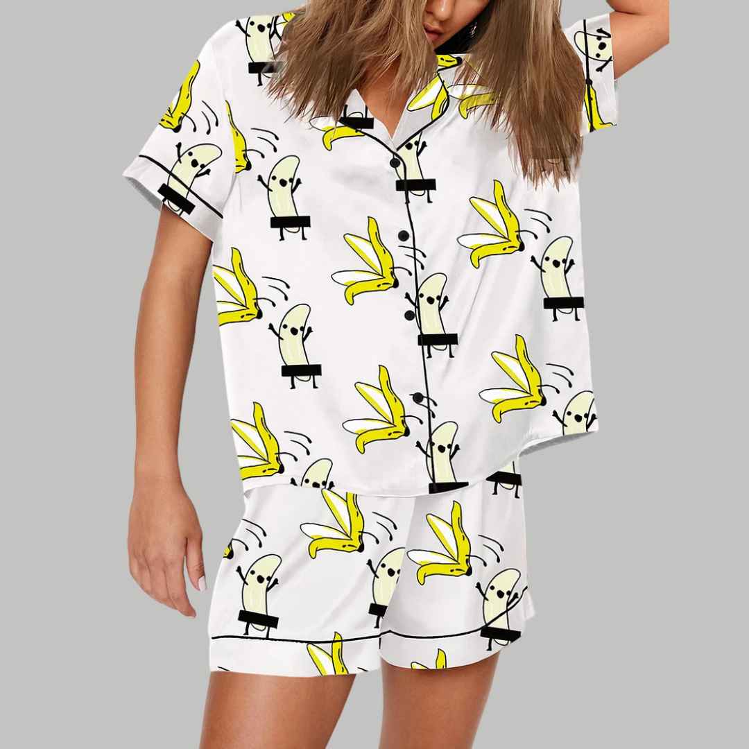 Banana Takes Off Clothes Print Pajama Set