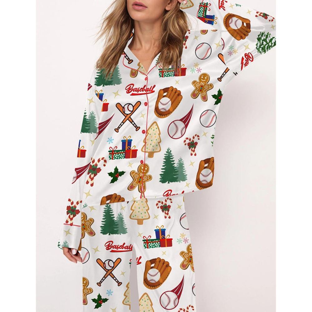 Alternative view of Baseball Christmas Satin Pajama Set For Women