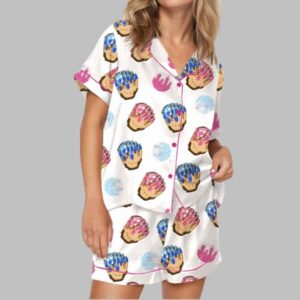 Alternative view of Baseball Ice Cream Drip Satin Pajama Set