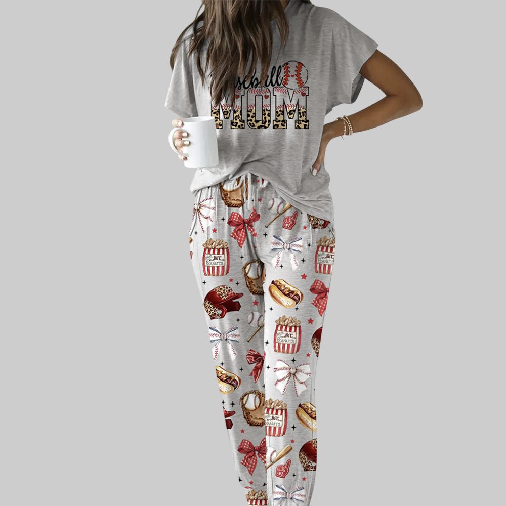 Baseball Mama Casual Pajama Set For Women - Image 2