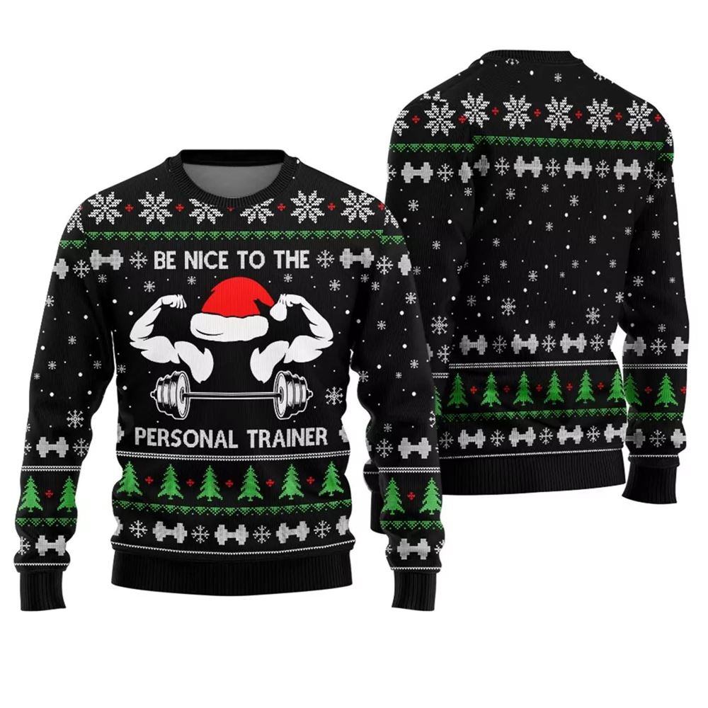 Be Nice To The Personal Trainer Fitness Christmas Sweater - Grishko.com