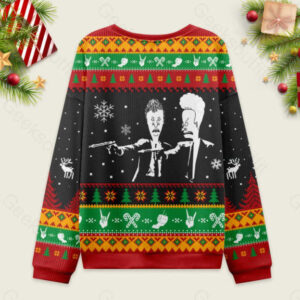 Alternative view of Beavis And Butthead Pulp Fiction Nerd Ugly Christmas Fuzzy Fleece Sweatshirt
