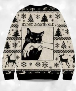 Alternative view of Become Ungovernable Black Cat Biting Christmas Ugly Sweater