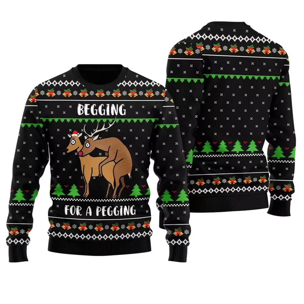 Alternative view of Begging For A Pegging Reindeer Naughty Ugly Sweater - Grishko.com
