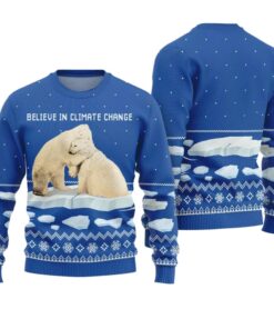 Alternative view of Believe in Climate Change Polar Bear Ugly Holiday Sweater 