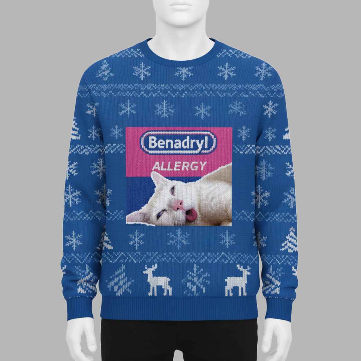 Alternative view of Benadryl Allergy Cat Christmas Ugly Sweater - gullprint.com