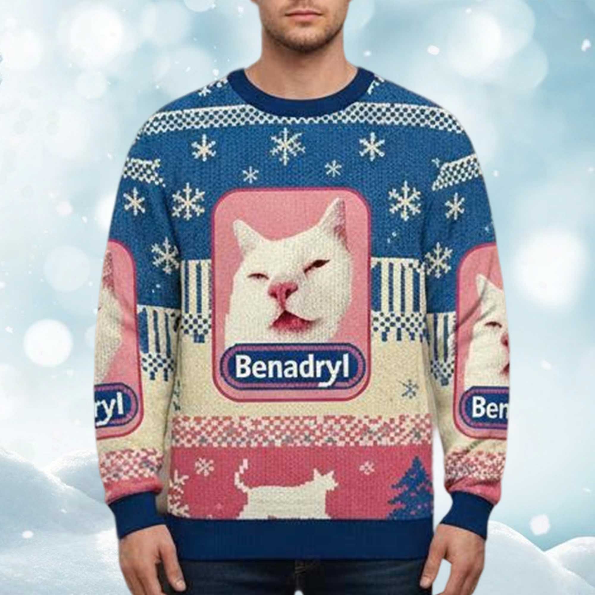 Benadryl Cat Christmas Ugly Sweater