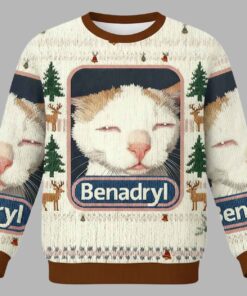 Alternative view of Benadryl Cat Meme Christmas Ugly Sweater