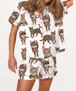 Bengal Cat Silky Satin Pajama Set