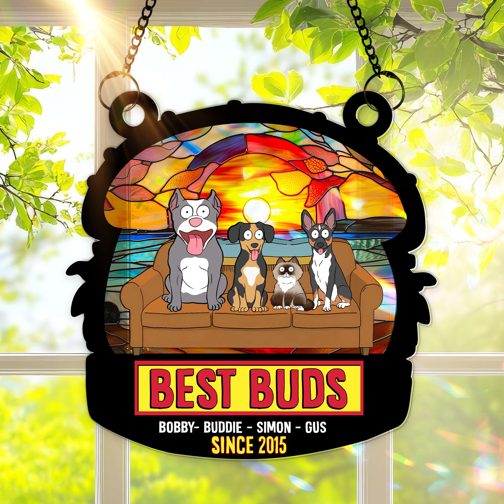 Best Buds Suncatcher Ornament – Personalized Christmas Gift For Pet Lovers 02OHLU250725 - Image 3
