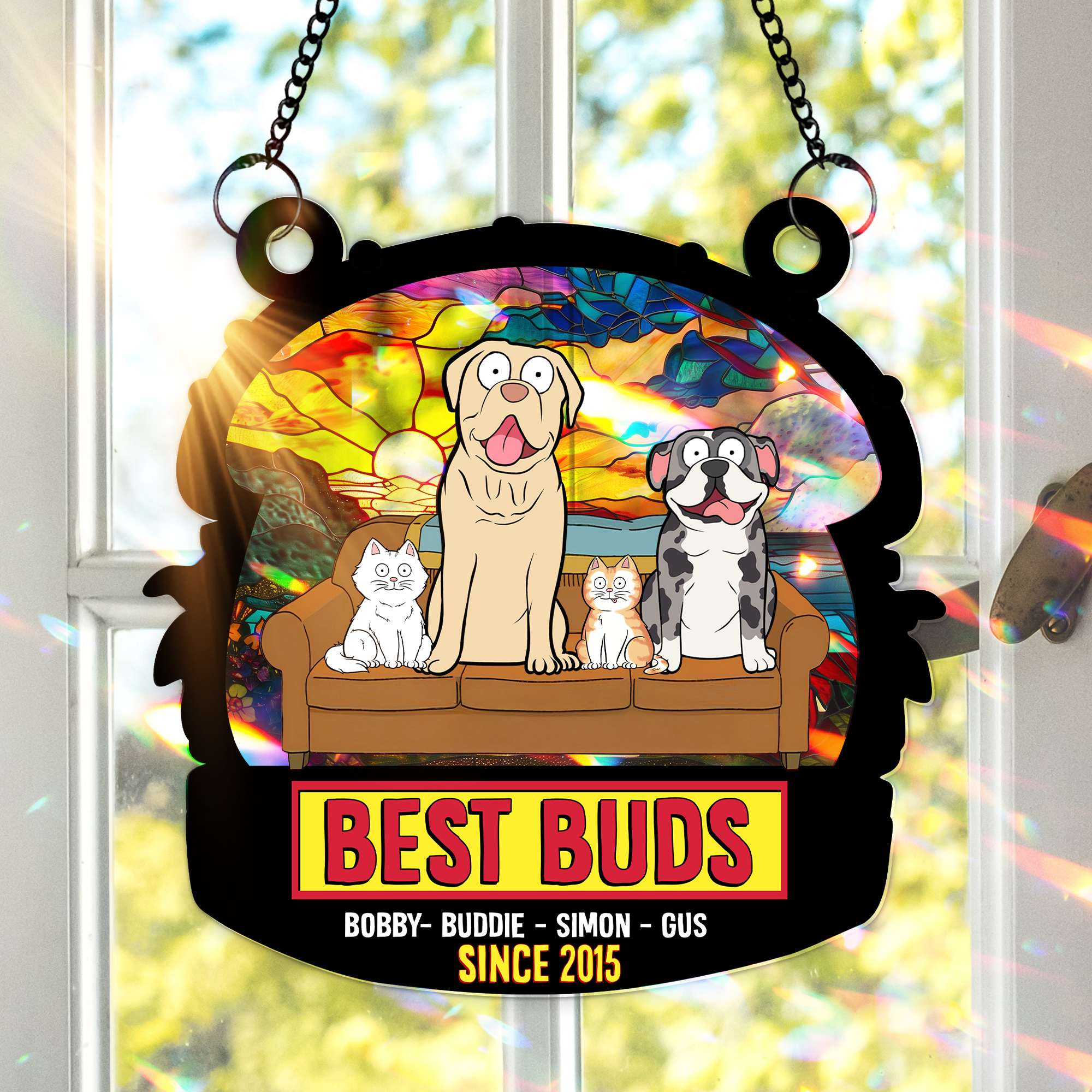 Best Buds Suncatcher Ornament – Personalized Christmas Gift For Pet Lovers 02OHLU250725 - Image 4