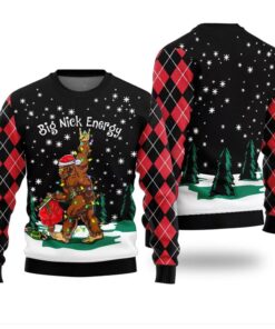 Big Nick Bigfoot Energy Ugly Christmas Sweater 