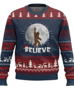 Bigfoot Cool Full Moon & Trees Sasquatch Ugly Christmas Sweater