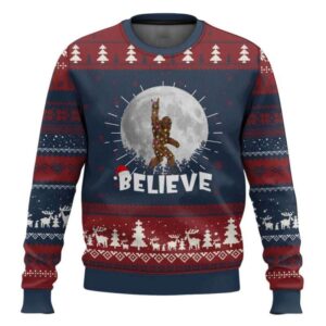 Bigfoot Cool Full Moon & Trees Sasquatch Ugly Christmas Sweater