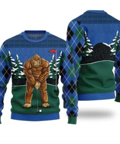 Bigfoot Golfing Ugly Christmas Sweater 