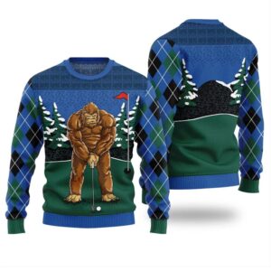 Alternative view of Bigfoot Golfing Ugly Christmas Sweater - Grishko.com
