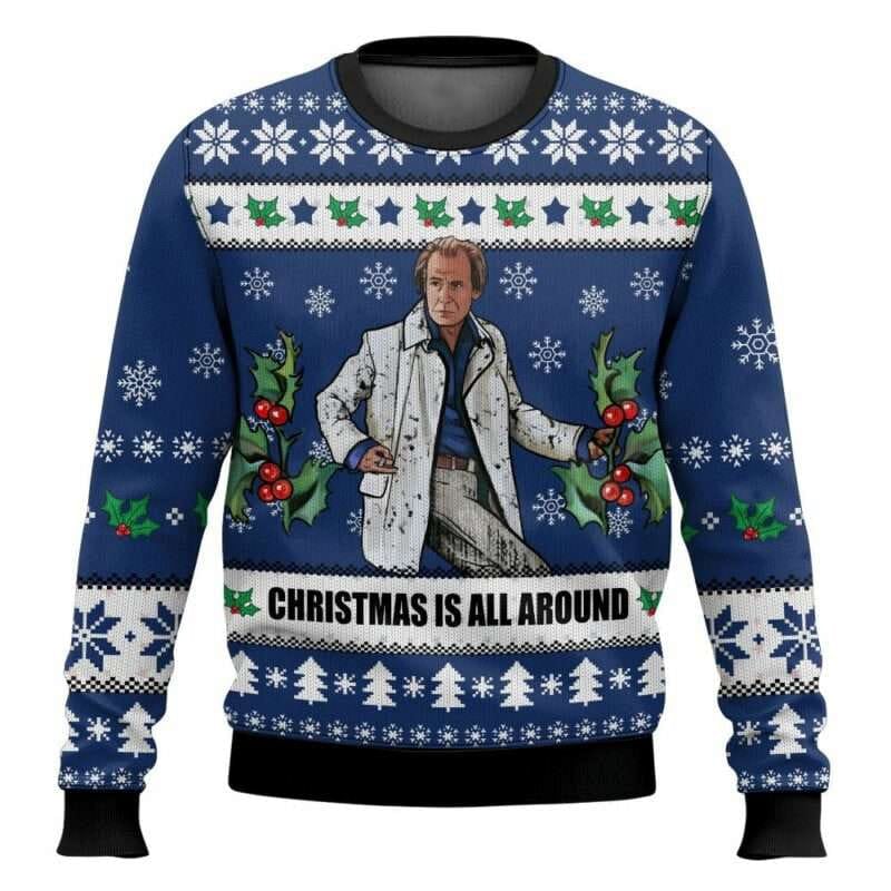 Billy Mack Christmas Is All Around Love Actually Ugly Christmas Sweater